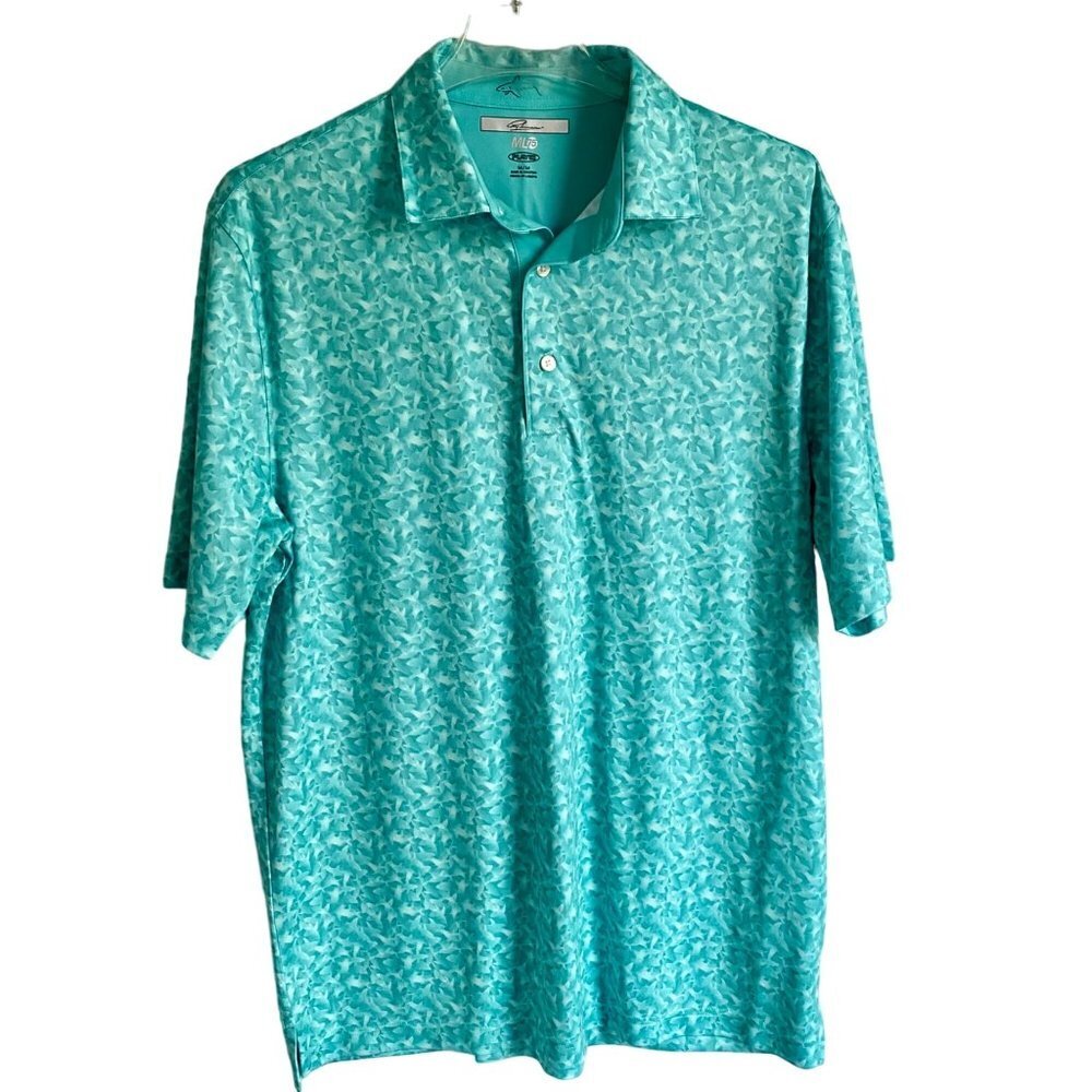 Greg Norman Collection Shark Print Polo Shirt Men's Medium NEW